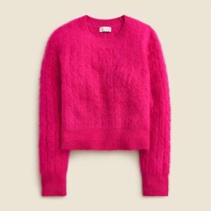 J Crew Brushed Cashmere Shrunken Cable-knit Crewneck Sweater Brilliant Berry S